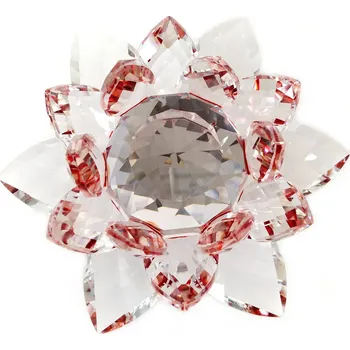 Křišťálový Květ Lotos L otočný / Sklo červená