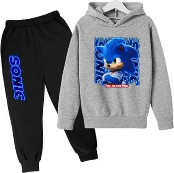 Tepláková souprava s kapucou - Sonic The Hedgehog (černé tepláky) Barva: Šedá, Velikost: 160/13-14 let