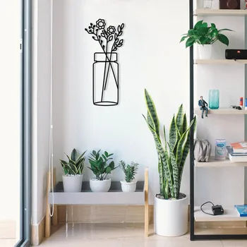 Bytová dekorace ASIR Nástěnná dekorace kov KVĚTINA VE VÁZE 27 x 60 cm