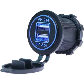 Elektrická zásuvka Autozásuvka 2x USB D255A - vestavná podsvětlená autozásuvka 2x USB 5V, voděodolná