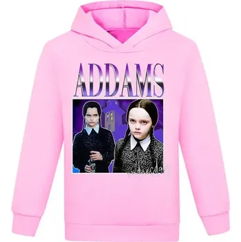Chlapecký svetr Dívčí mikina střihu "hoodie" s potiskem filmové Wednesday Addams Barva: Růžová (army green), Velikost: 160 (12-13 let)