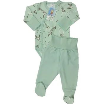 Kojenecká souprava Souprava do porodnice 2dílná - olivovová - vel. 68 žirafky