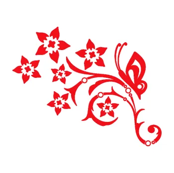 Samolepící dekorace SAMOLEPKA Květina dekor 047 levá s motýlem (10 - červená) NA AUTO, NÁLEPKA, FÓLIE, POLEP, TUNING, VLASTNÍ TEXT, TISK, AUTOSAMOLEPKY.cz, POLEPY, OBRÁZEK, LOGO, SAMOLEPKY