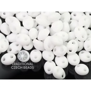 Dětské navlékací korálky Korálky/rokajl TWIN (dvoudírkový) - bílá > 2,5x5 mm (10g)