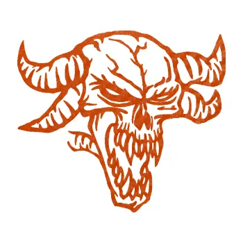 Samolepicí dekorace na vozidlo Démon 002 pravá lebka dvojité rohy (54 - 3D karbon oranžový) SAMOLEPKA NA AUTO, NÁLEPKA, FÓLIE, POLEP, TUNING, VLASTNÍ TEXT, TISK, AUTOSAMOLEPKY.cz, POLEPY, OBRÁZEK, LOGO, 3D STICKERS