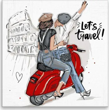 Malování podle čísel - Dámská jízda v Římě - 40x40 cm, bez dřevěného rámu - CZ výroba