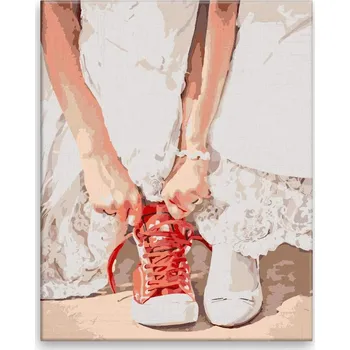 Malování podle čísel - Svatební střevíce - 40x50 cm, bez dřevěného rámu - CZ výroba