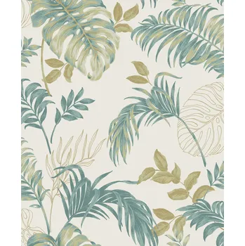 Tapeta Okrovo-zelená vliesová tapeta s tropickými listy, A64302, Vavex 2025