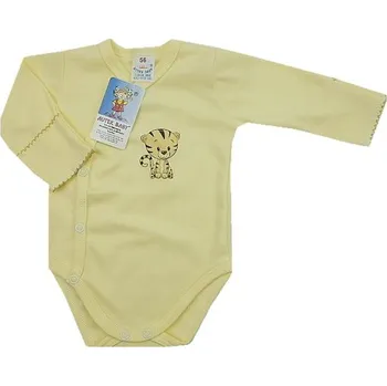 Kojenecké body zavinovací + přehrnovací rukávky žlutá - vel. 44 tygřík