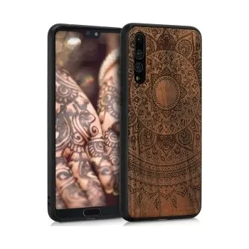 Pouzdro na mobilní telefon Dřevěné pouzdro s designem indické slunce pro Huawei P20 Pro - tmavě hnědá
