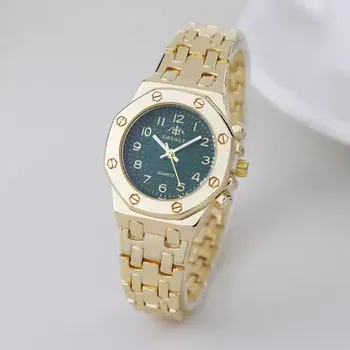 Hodinky Luxusní dámské hodinky s ocelovým páskem - Zlato zelená