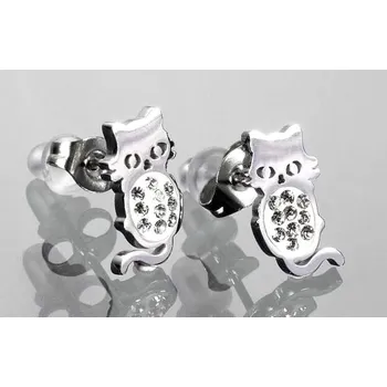 Náušnice Kočičí paní Náušnice s kočkou - chirurgická ocel a zirkony (pecky)