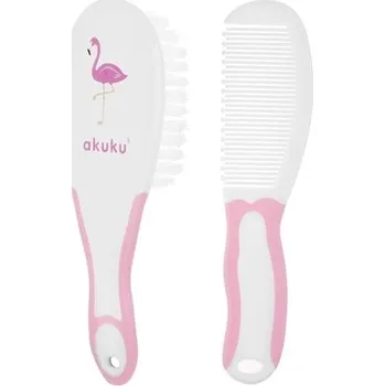 hřeben Sada hřebínek a kartáč na vlasy - PLAMEŇÁK bílý s růžovou - Akuku