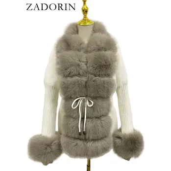 Dámský kožich Pletená dámská bunda s chlupatým kožíškem Barva: Khaki, Velikost: M