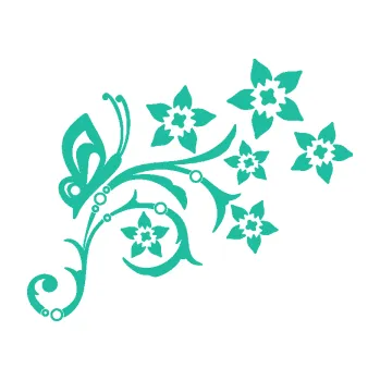 Samolepící dekorace Květina dekor 047 pravá s motýlem (25 - tyrkysová) SAMOLEPKA NA AUTO, NÁLEPKA, FÓLIE, POLEP, TUNING, VLASTNÍ TEXT, TISK, AUTOSAMOLEPKY.cz, POLEPY, OBRÁZEK, LOGO, 3D STICKERS