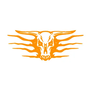 Samolepící dekorace Bůvolí lebka 001 trofej (06 - oranžová) SAMOLEPKA NA AUTO, NÁLEPKA, FÓLIE, POLEP, TUNING, VLASTNÍ TEXT, TISK, AUTOSAMOLEPKY.cz, POLEPY, OBRÁZEK, LOGO, 3D STICKERS