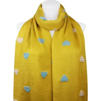 Šála Dámský oboustranný obdélníkový šál 2324-3 se srdíčky, žluté barvy