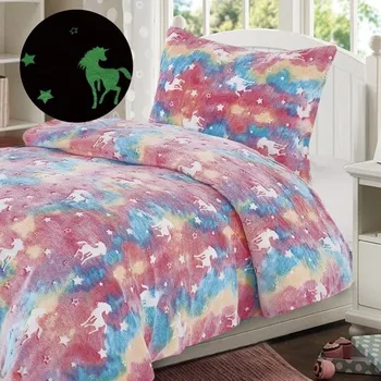 Povlečení Jednorožci mikroplyšové povlečení svítící ve tmě 140 x 200, 70 x 90 cm zipový uzávěr