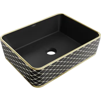 Mexen Catia umyvadlo na desku 48 x 37 cm, černá matná/zlatý vzor mřížka - 21314879 Koupelnové umyvadla