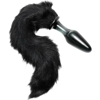 Anální kolík Tailz Midnight Fox Glass Butt Plug with Tail Black