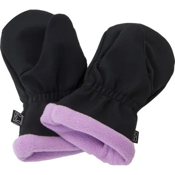 Rukavice Dětské rukavice Fantom SOFTSHELL s fleece podšívkou černé s fialovou podšívkou Velikost: 1