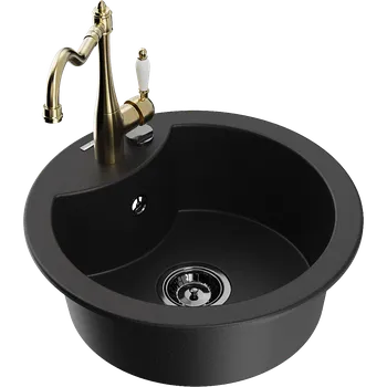 Granitový dřez Mexen Diego granitový dřez 1-komorový s kuchyňskou baterií Carla, černý - 6512-77-670700-50-B Granitové dřezy s baterií