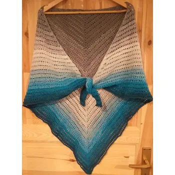 Háčkovaný šátek šedá-modrá-tyrkysová