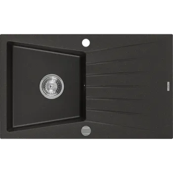 Granitový dřez Mexen Cesar žulový dřez 1-komorový s odkapávačem 775 x 470 mm, černý/zlatý metalik, sifon chrom - 6514771010-75 Granitové dřezy