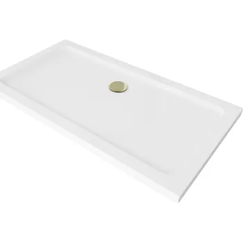 Sprchová vanička Mexen Flat obdélníkový sprchový kout slim 140 x 70 cm, bílý, sifon zlatý - 40107014G Obdélníkové sprchové vaničky