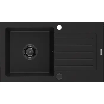 Granitový dřez Mexen Pablo jednorázový granitový dřez s odkapávačem 752 x 436 mm, černý, černý sifon - 6510751010-77-B Granitové dřezy
