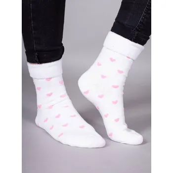 Ponožky YO SKF0016G TEPLÉ froté termo bílé s růžovými srdíčky velikosti ponožek: 20-22 ( EUR vel. 31-34)