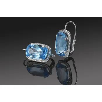 Náušnice Náušnice z bílého zlata s topazy Swiss a brilianty Modrá
