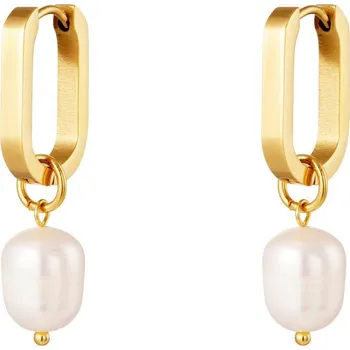 Náušnice ORNAMENTI Pozlacené náušnice Medium Pearl Square gold