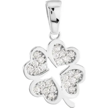 Přívěsek GEMMAX Přívěsek Čtyřlístek z bílého zlata se zirkony – zlatý šperk ryzosti 585/1000 v Dárkovém balení s Certifikátem GLPWB-02469