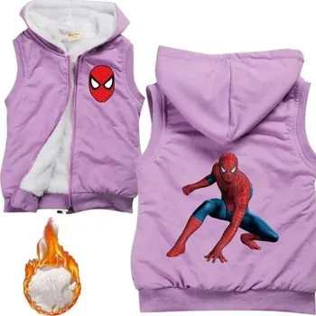 Chlapecký svetr Dětská bavlněná vesta s kožíškem a kapucí - Spiderman Barva: fialová - v postoji, Velikost: 170/14-15 let