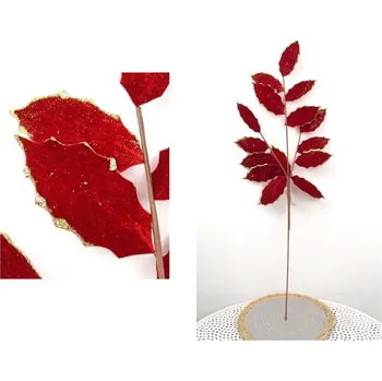 Vánoční ozdoba Ozdobná větvička LISTY (80 cm) - ČERVENÁ