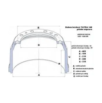 Brzdový buben Brzdový buben 405x150x215x280x335 Tatra 148 přední 3679
