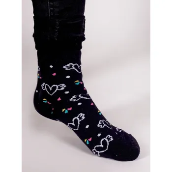 Ponožky YO SKF0003G TEPLÉ froté termo černé se srdíčky velikosti ponožek: 14-15 ( EUR vel. 20-22)