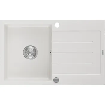 Granitový dřez Mexen Bruno granitový dřez 1-komorový s odkapávačem 795 x 495 mm, bílý, sifon chrom - 6513791010-20 Granitové dřezy