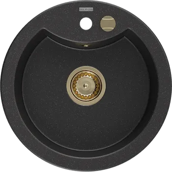 Granitový dřez Mexen Diego jednorázový granitový dřez 488 x 480 mm, černá/stříbrná metalíza, zlatý sifon - 6512481000-73-G Granitové dřezy