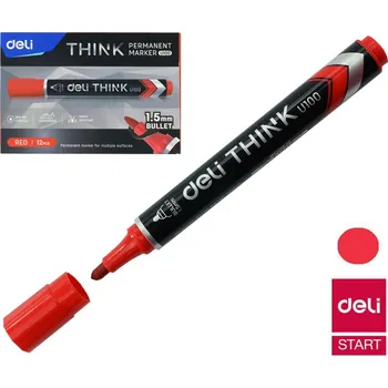 Popisovač Deli Think červený kulatý permanent (8566)
