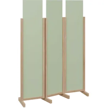 Paraván ATMOSFERE LINE 119, dřevěný 3-dílný paraván, mobilní, výška 1900 mm, rám dub bardolino, výplň šedo-zelinkavá