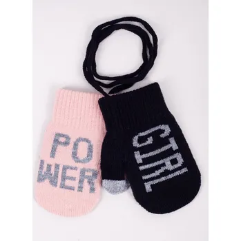 Rukavice Rukavice palčáky YO RED0120G růžovočerné sv. s nápisem power girl vhodné pro dotykové displeje - mobily tablety velikost rukavic: 16 cm