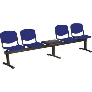 VINCENZA - 5 S, plastová lavice do čekárny, 4-sedák, stolek, tmavě modrá, kostra černá