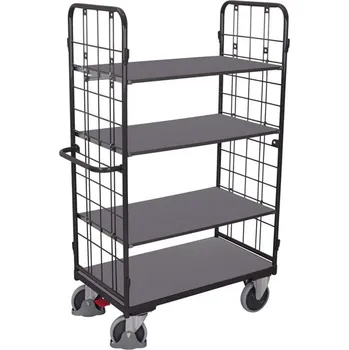 Plošinový vozík Vysoký etážový vozík VARIOfit s dvěma čelními stěnami, čtyři police, 1000 x 600 mm, nosnost 500 kg, barva antracit RAL7016 /deska šedá