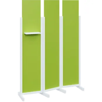 Paraván ATMOSFERE LINE 319, dřevěný 3-dílný paraván, mobilní, výška 1900 mm, rám bílá, výplň jarní zeleň, polička