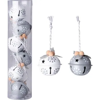 Vánoce Rolničky 6ks 40mm mix, bílá, šedá