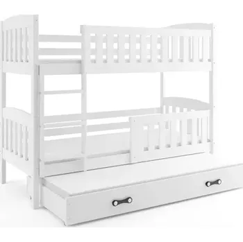 BMS GROUP Dětská patrová postel Kubus - 3 osoby, 80x190 s výsuvnou přistýlkou a matrací – Bílá, Bílá