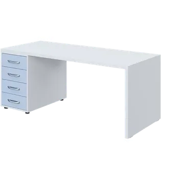 Dílenský stůl QPL 8 - 18Z4 stůl pracovní, dřevěná podnož, 4-zásuvkový levý, deska 36 mm, široký 1800 mm, bílá/blankyt