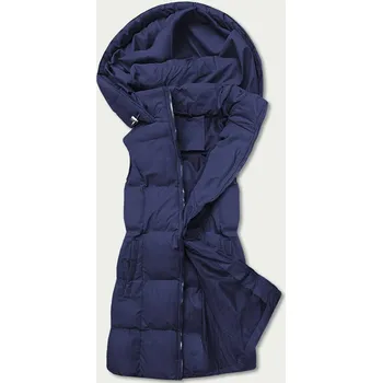 Dámská vesta Tmavě modrá péřová dámská vesta s kapucí (5M721-215) odstíny modré XL (42)